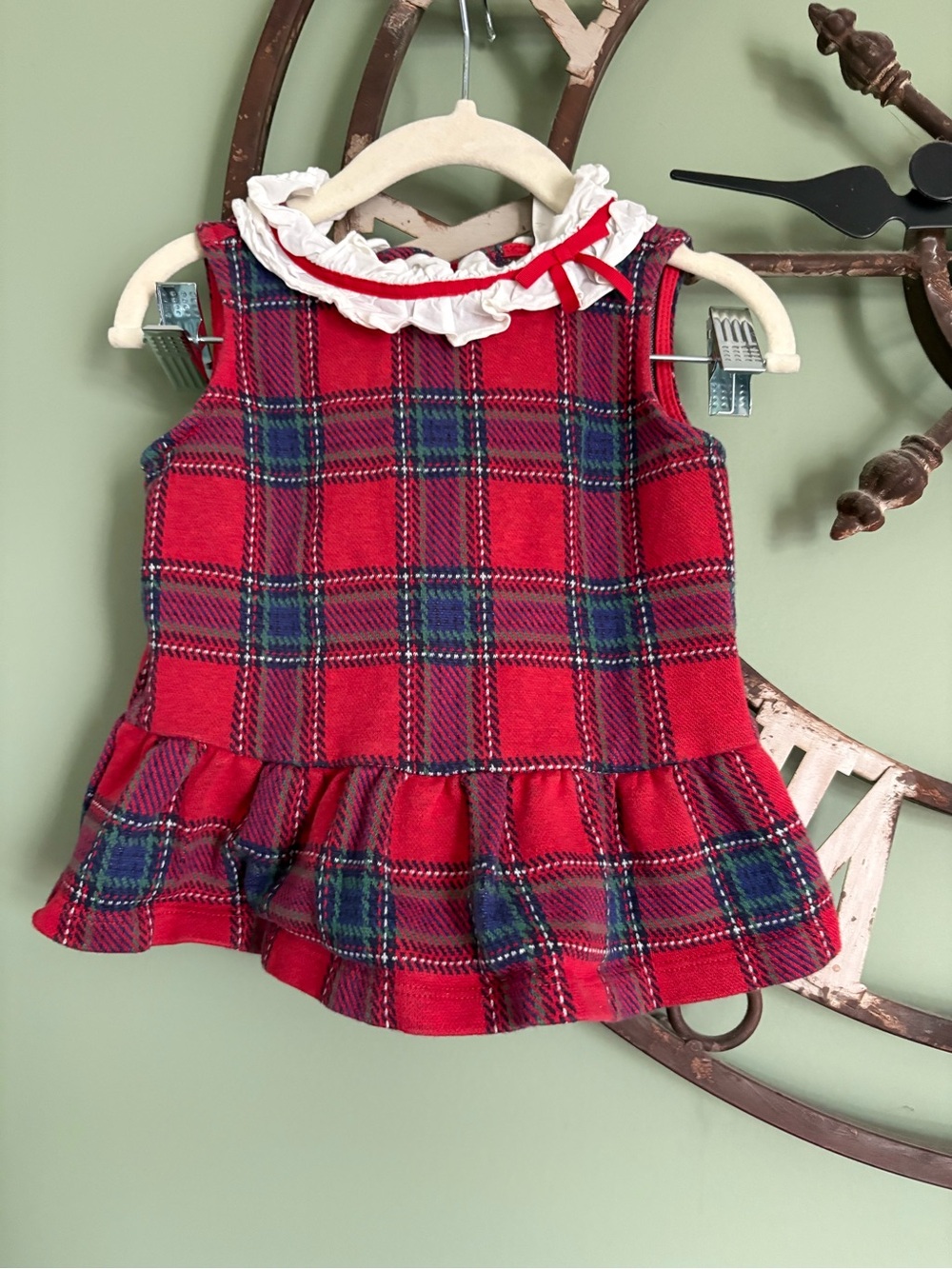 Janie and Jack Red and blue Plaid Ruffle Hem Dress with White Ruffled Collar